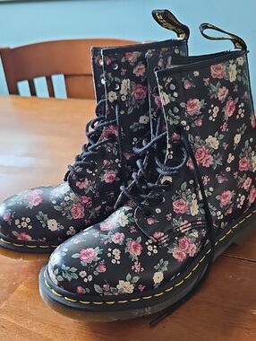 Dr. Martens Black Floral Lace-Up Ankle Booties